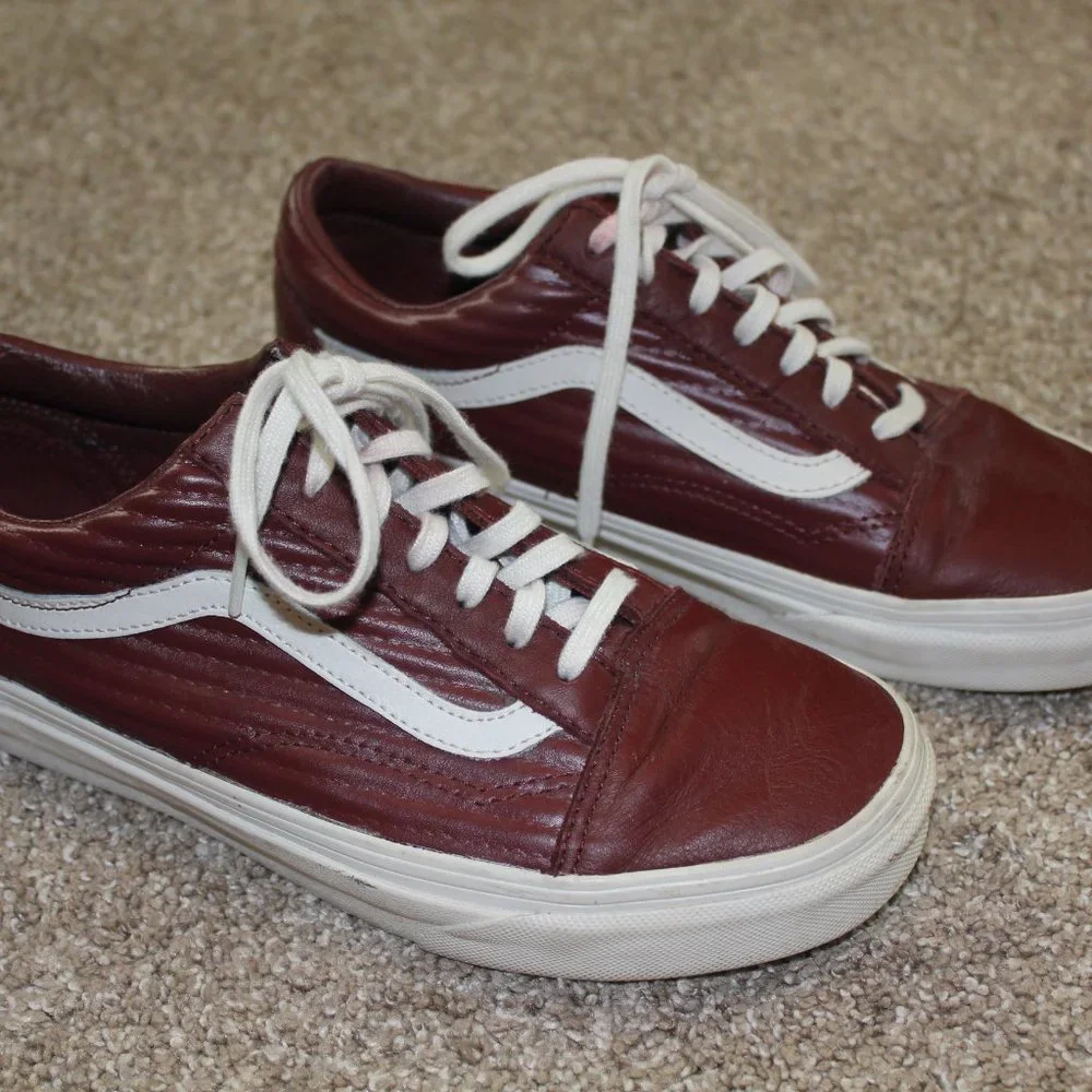 Vans Old Skool Moto Leather Maroon Skate Sneakers Shoe Size Womens 7 Mens 5.5 - Picture 4 of 12
